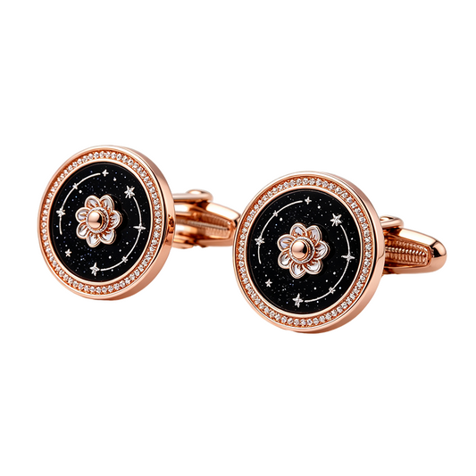Starry Night Flower Rose Gold Cufflinks