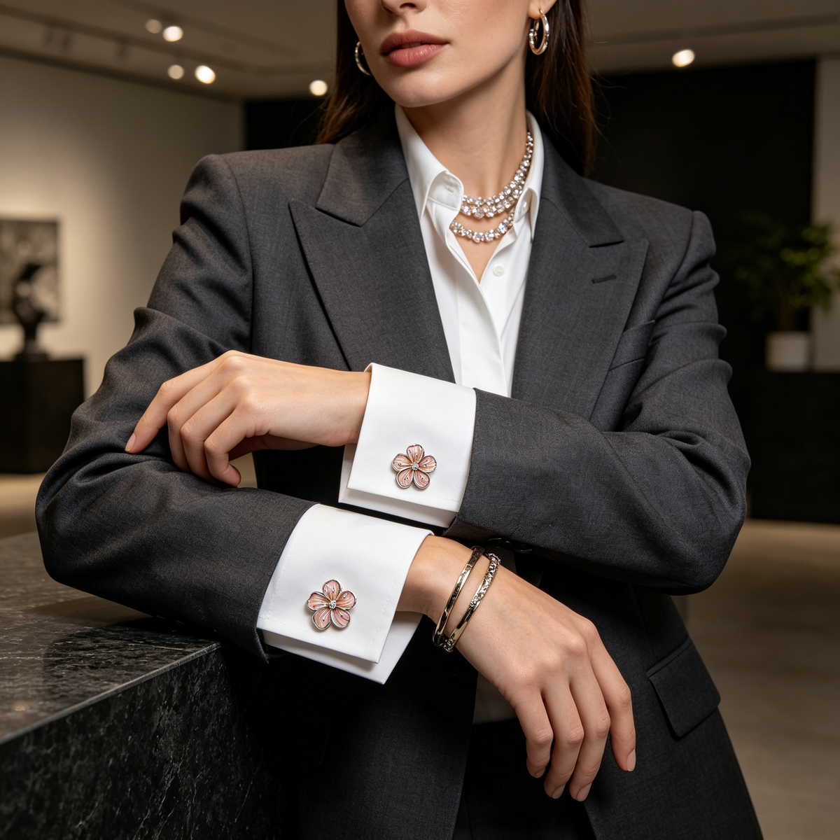 Peach Bloom Crystal Petal Cufflinks