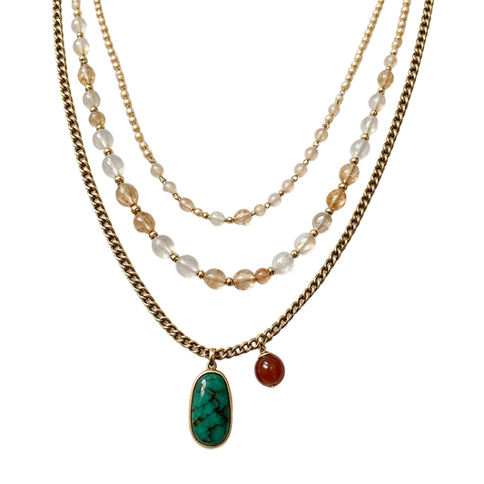 Turquoise Carnelian Gold Vintage Necklace