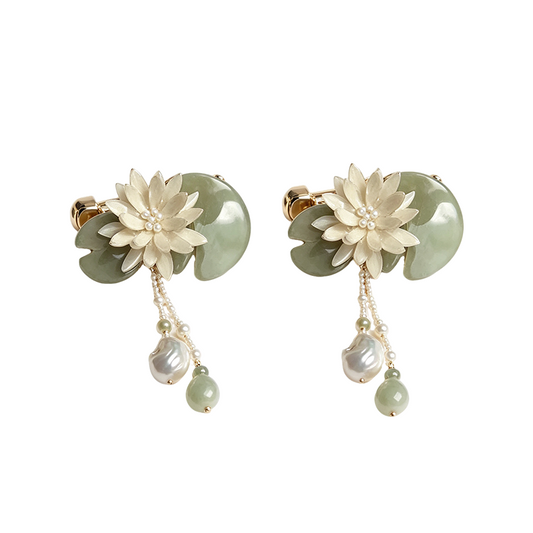 Jade Lotus Pearl Tassel Cufflinks