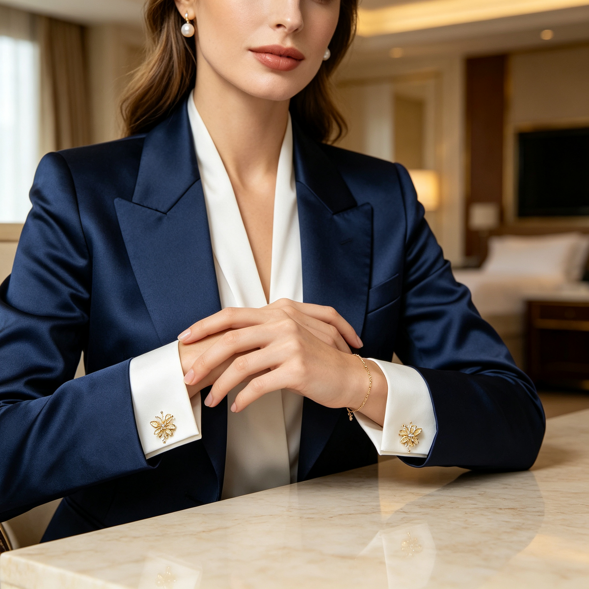 Gold Filigree Floral Crystal Cufflinks